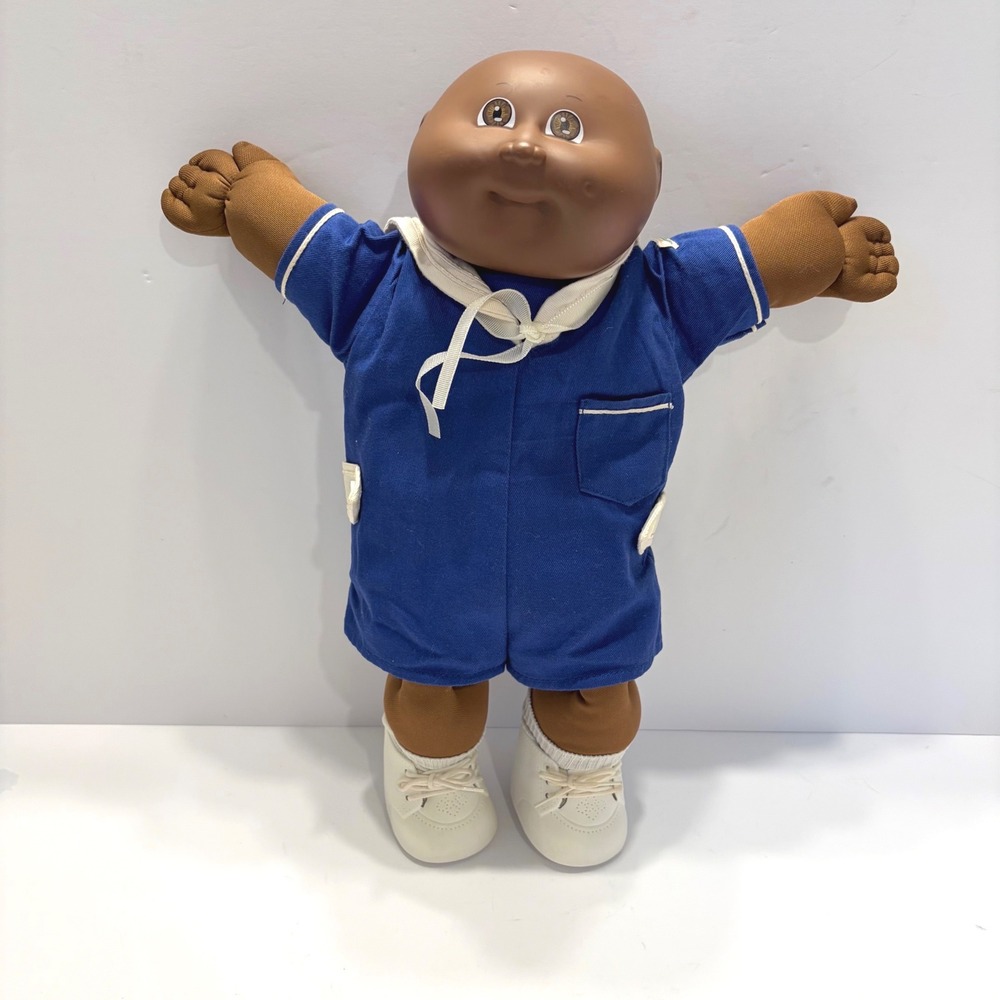 Vintage 1982 Cabbage Patch Kids Bald Boy Doll Blue Sailor Suit Coleco Brown Eyes